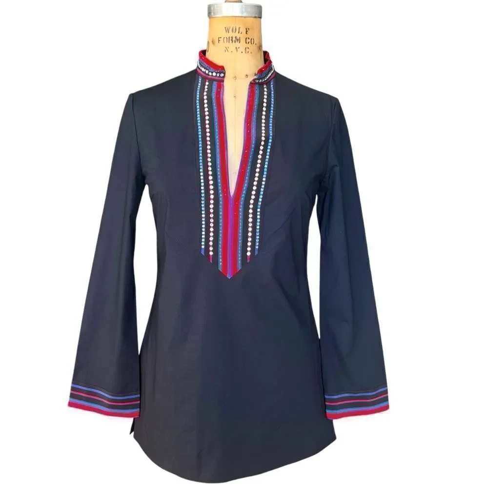 TORY BURCH Navy Blue Embellished Tunic Size 0